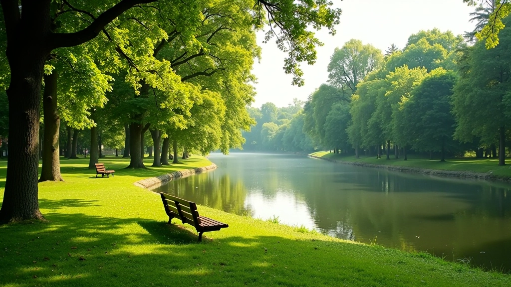 Santakos parkas su upių susiliejimu ir suoliukais žalumoje